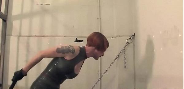  Redhead prison gaurd whipping sub in cell